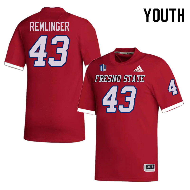 Youth #43 Gus Remlinger Fresno State Bulldogs College Football Jerseys Stitched-Red